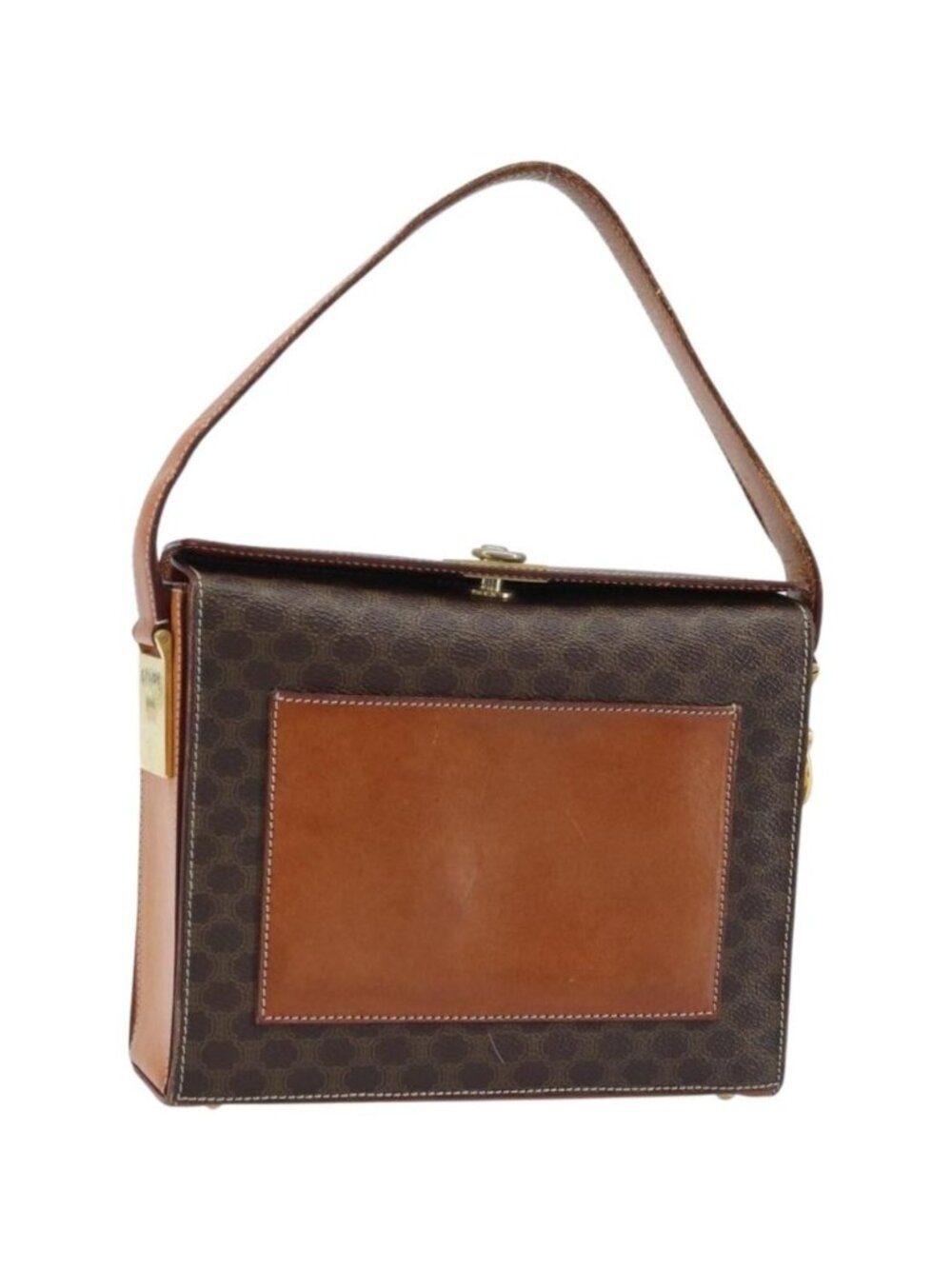 CELINE Macadam Canvas Shoulder Bag PVC Leather Brown Gold